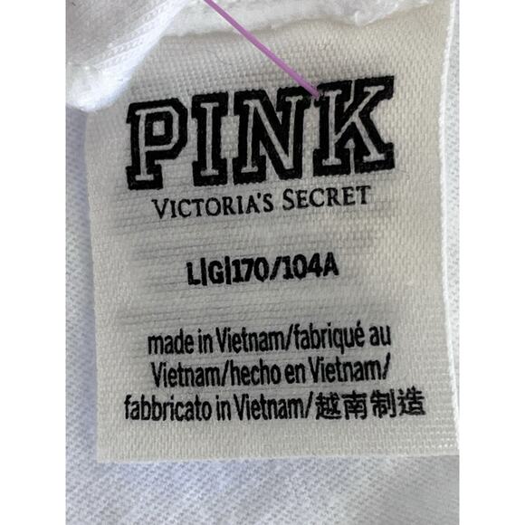 VS Pink Logo Lace Back Cut Out Long Sleeve White Shirt Size Large Athleisure - Picture 4 of 8
